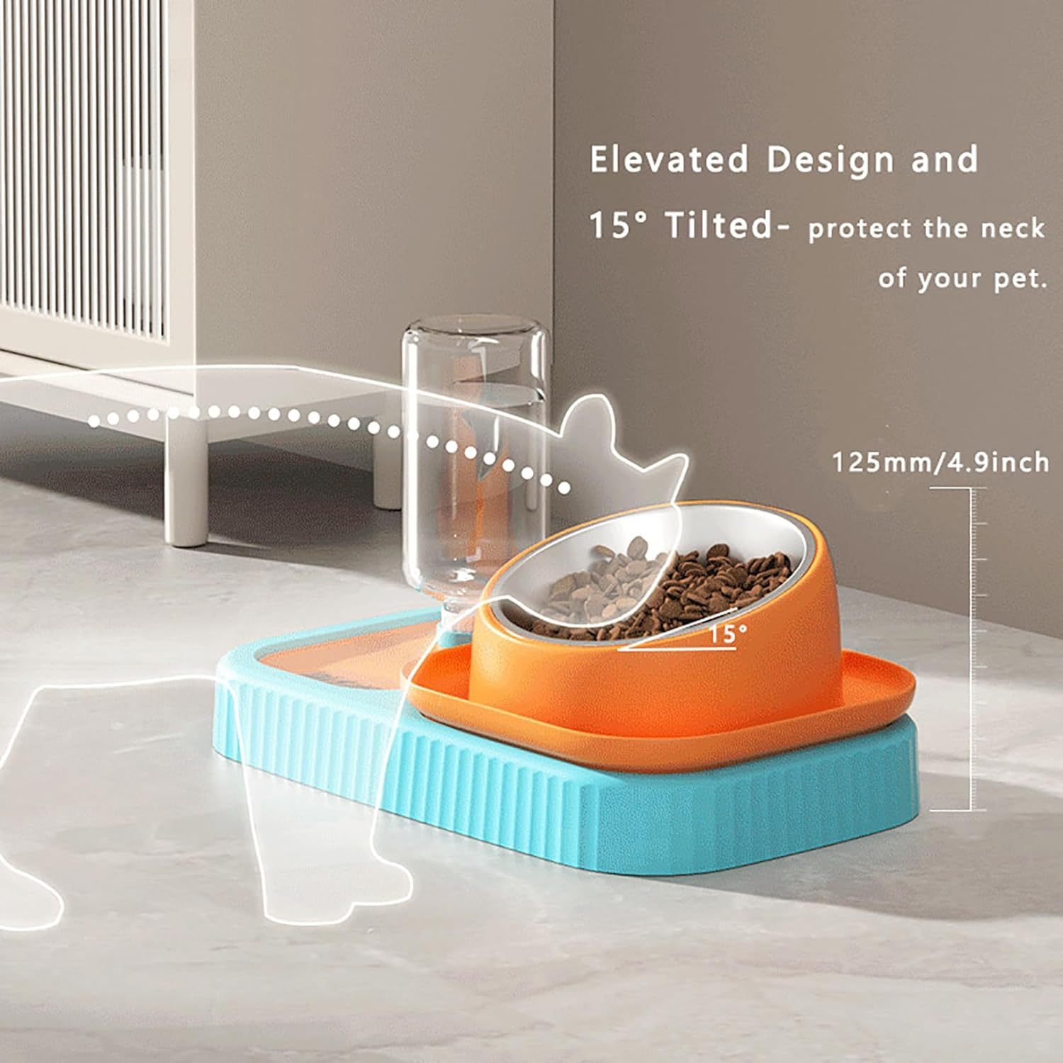 Elevated Cat and Dog Bowl with Built In Water Supply