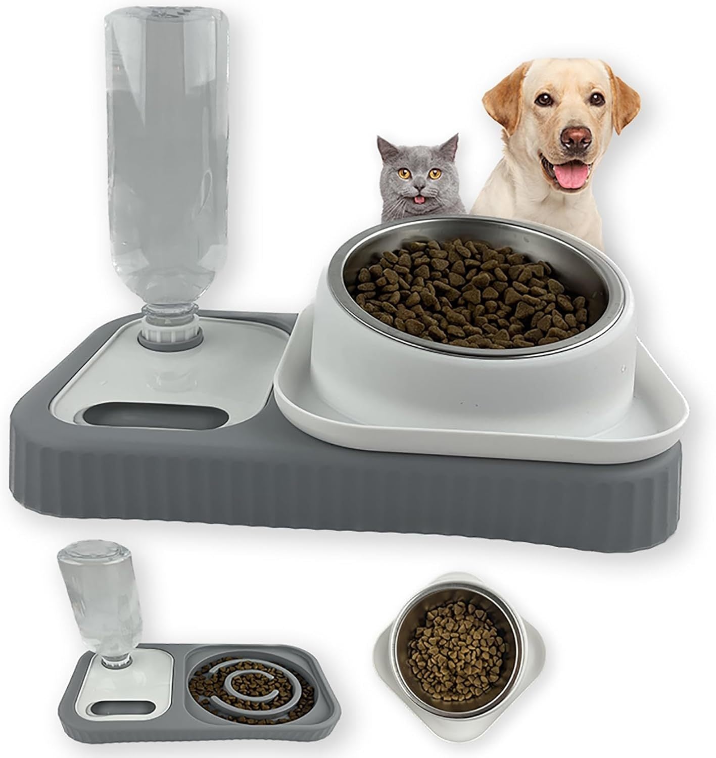 Elevated Cat and Dog Bowl with Built In Water Supply