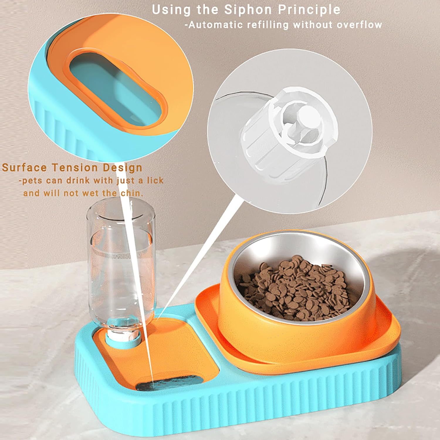 Elevated Cat and Dog Bowl with Built In Water Supply